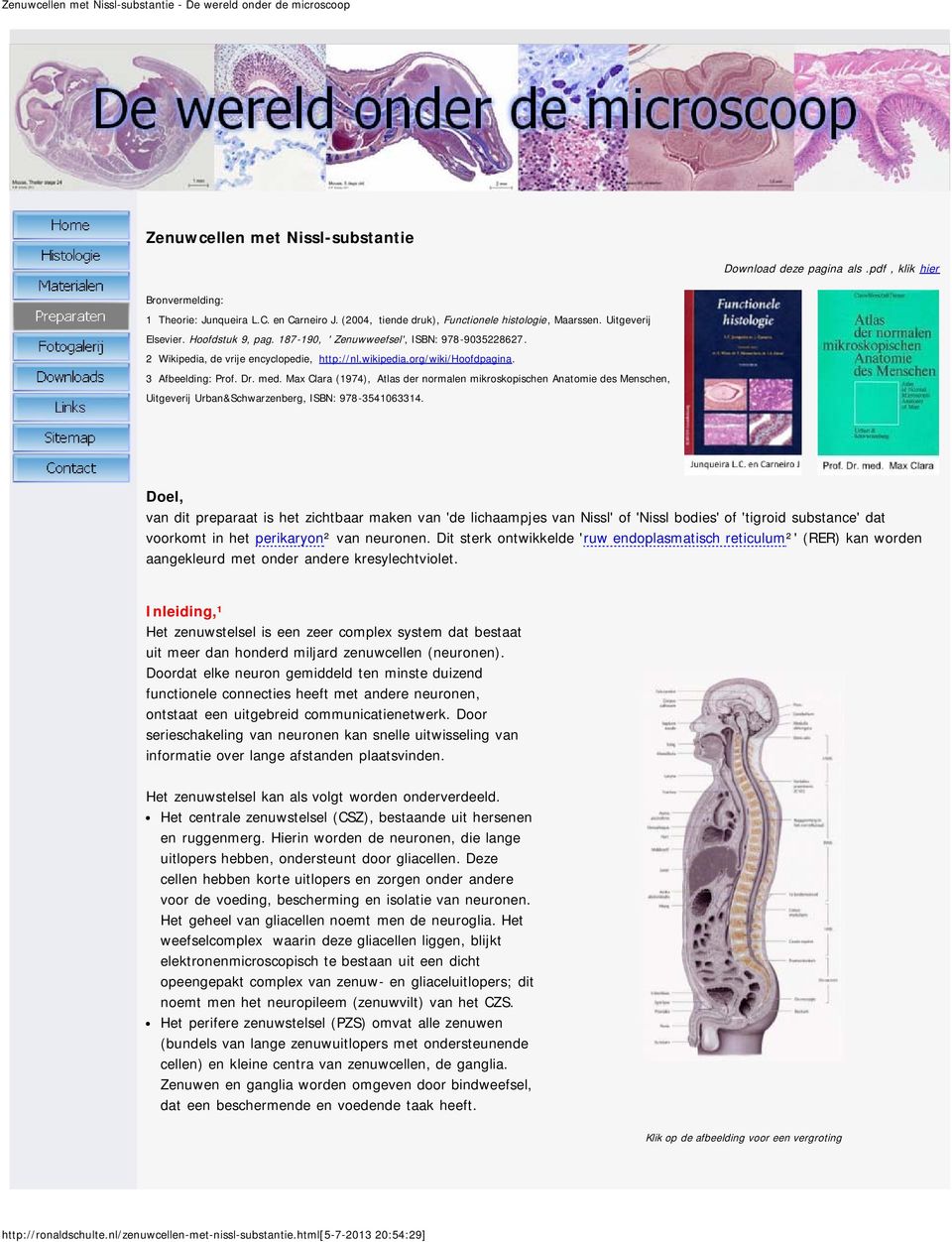 Max Clara (1974), Atlas der normalen mikroskopischen Anatomie des Menschen, Uitgeverij Urban&Schwarzenberg, ISBN: 978-3541063314.