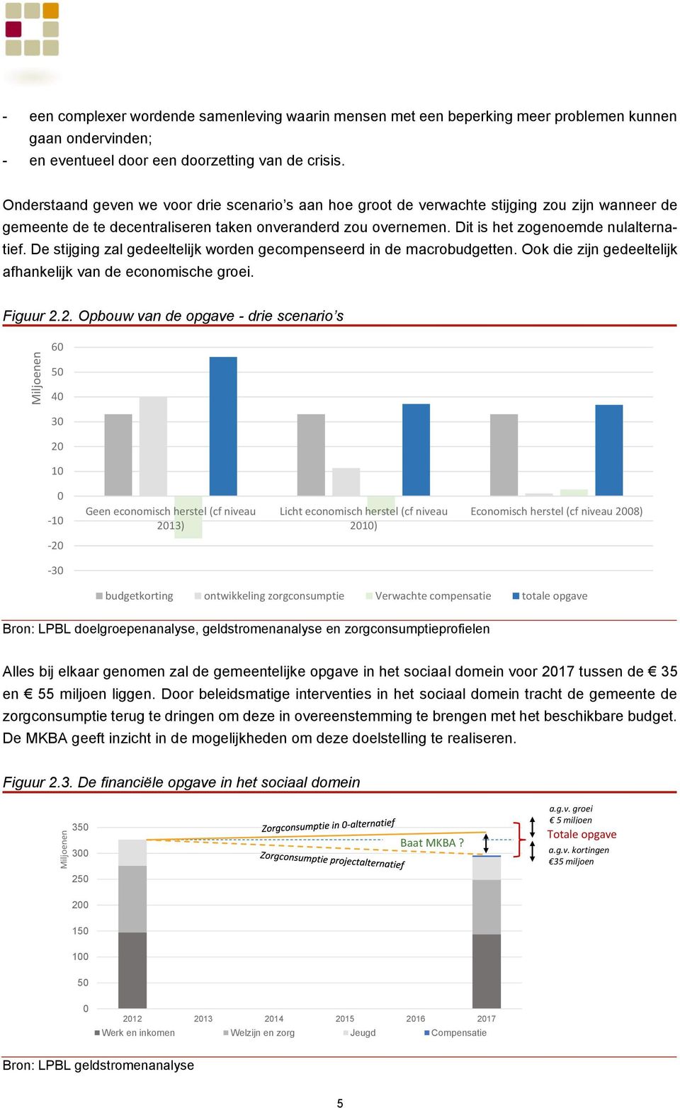 De stijging zal gedeeltelijk worden gecompenseerd in de macrobudgetten. Ook die zijn gedeeltelijk afhankelijk van de economische groei. Figuur 2.