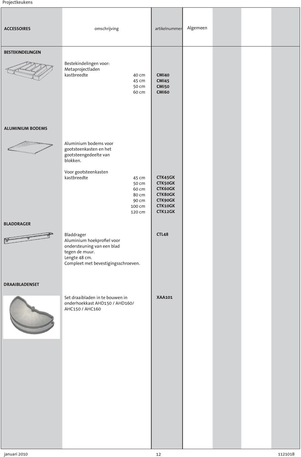 Voor gootsteenkasten kastbreedte 45 cm 50 cm 80 cm cm cm 120 cm CTK45GK CTK50GK CTKGK CTK80GK CTKGK CTK10GK CTK12GK BLADDRAGER Bladdrager Aluminium hoekprofiel