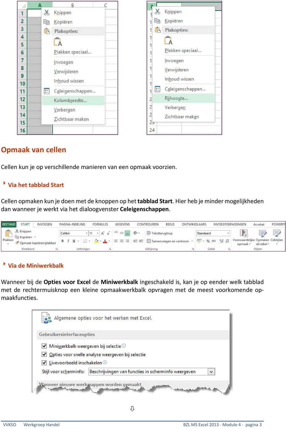 Hier heb je minder mogelijkheden dan wanneer je werkt via het dialoogvenster Celeigenschappen.