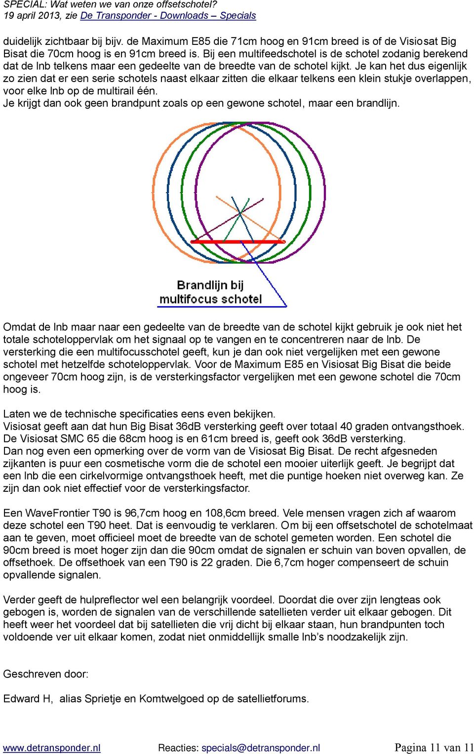 Je kan het dus eigenlijk zo zien dat er een serie schotels naast elkaar zitten die elkaar telkens een klein stukje overlappen, voor elke lnb op de multirail één.