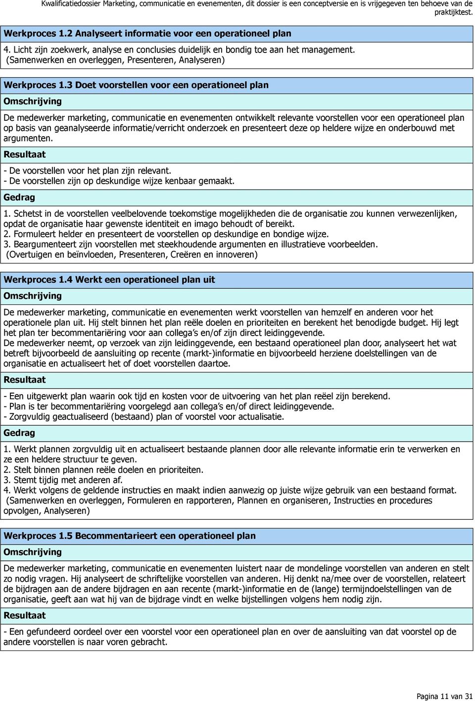 3 Doet voorstellen voor een operationeel plan De medewerker marketing, communicatie en evenementen ontwikkelt relevante voorstellen voor een operationeel plan op basis van geanalyseerde