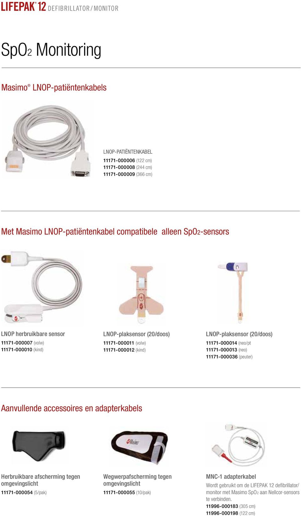 11171-000014 (neo/pt 11171-000013 (neo) 11171-000036 (peuter) Aanvullende accessoires en adapterkabels Herbruikbare afscherming tegen omgevingslicht 11171-000054 (5/pak) Wegwerpafscherming tegen