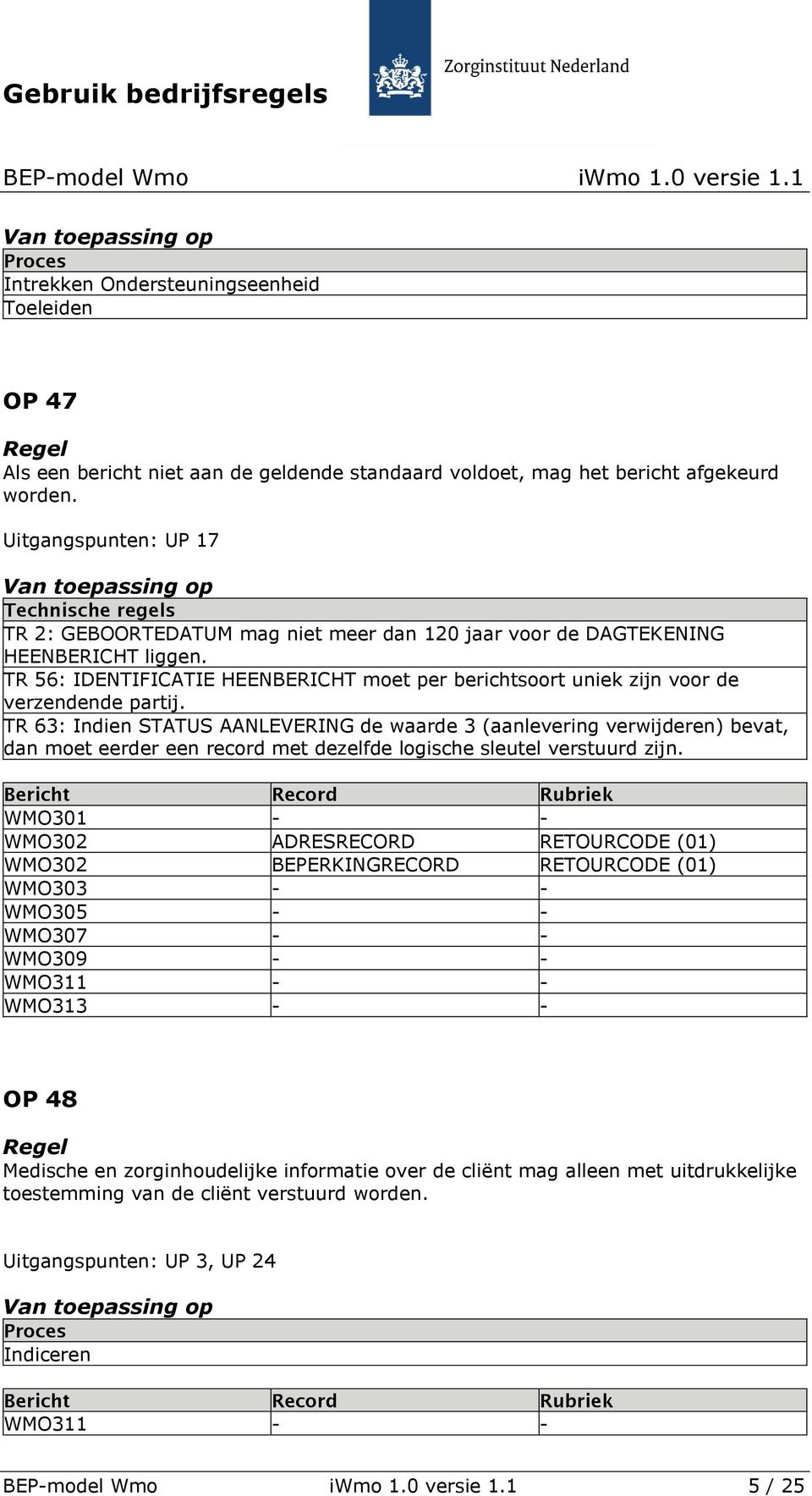 TR 63: Indien STATUS AANLEVERING de waarde 3 (aanlevering verwijderen) bevat, dan moet eerder een record met dezelfde logische sleutel verstuurd zijn.