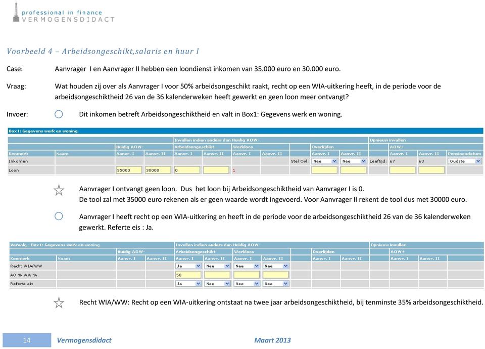 Wat houden zij over als Aanvrager I voor 50% arbeidsongeschikt raakt, recht op een WIA-uitkering heeft, in de periode voor de arbeidsongeschiktheid 26 van de 36 kalenderweken heeft gewerkt en geen