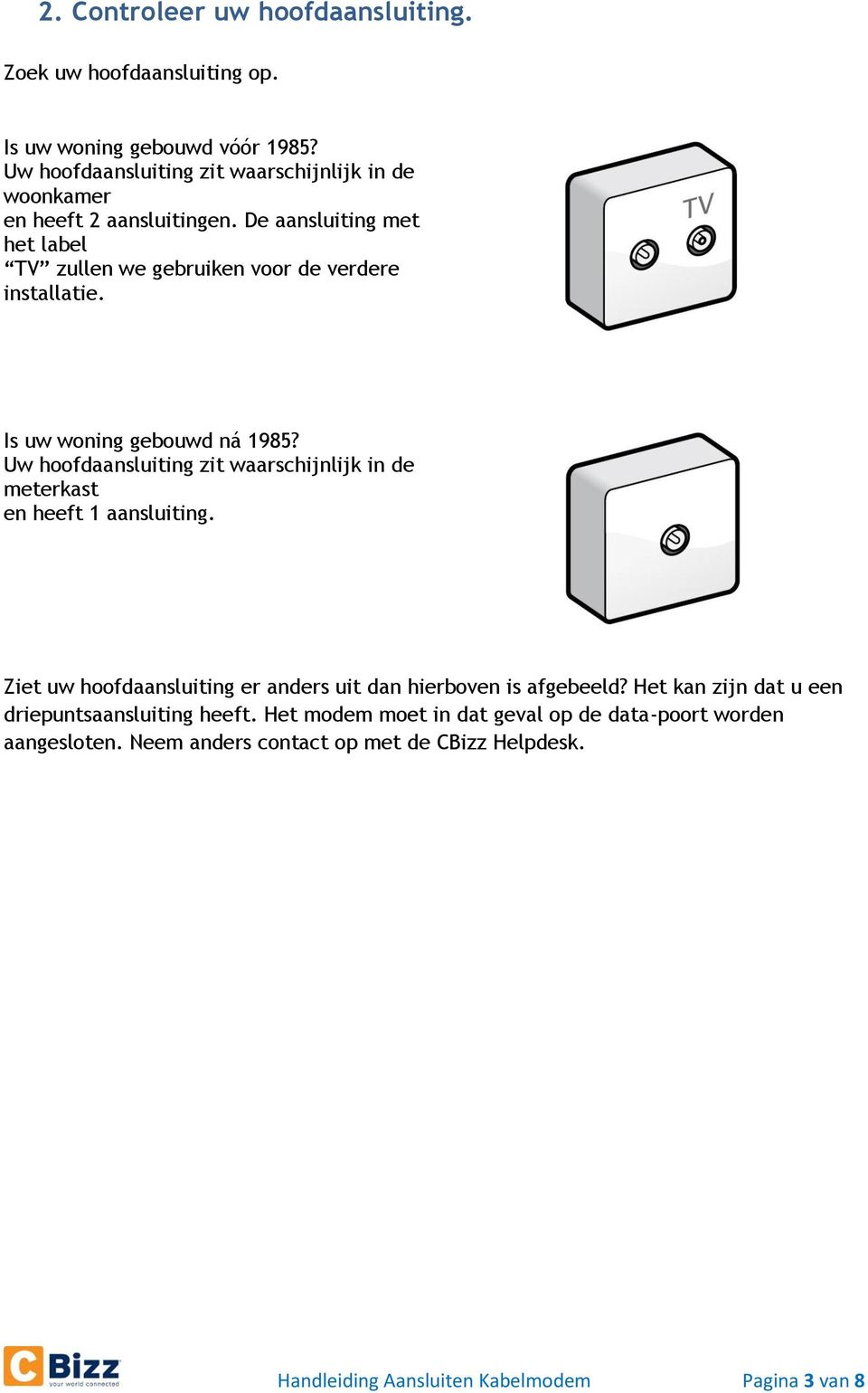 Is uw woning gebouwd ná 1985? Uw hoofdaansluiting zit waarschijnlijk in de meterkast en heeft 1 aansluiting.