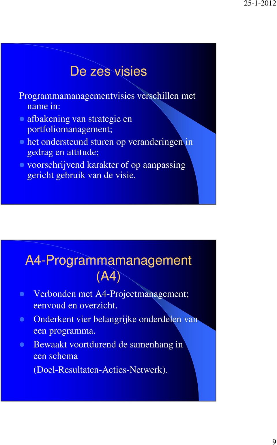 van de visie. A4-Programmamanagement (A4) Verbonden met A4-Projectmanagement; eenvoud en overzicht.
