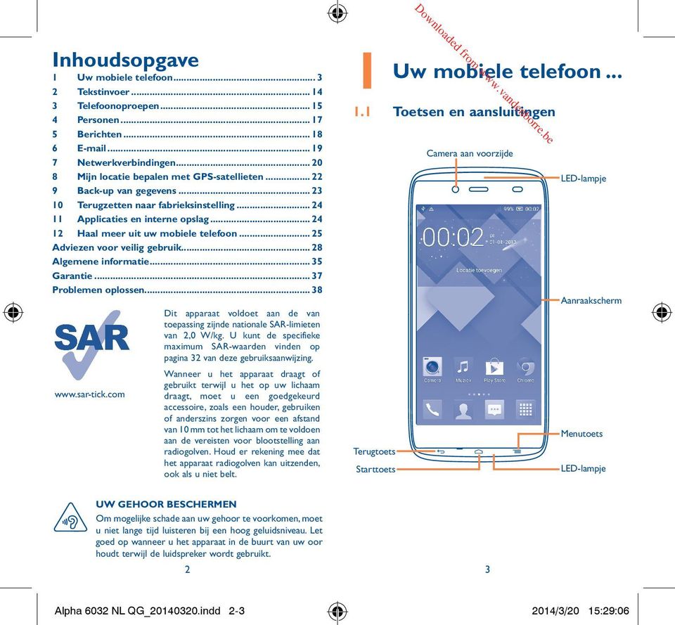 37 Problemen oplossen 38 www.sar-tick.com Dit apparaat voldoet aan de van toepassing zijnde nationale SAR-limieten van 2,0 W/kg.