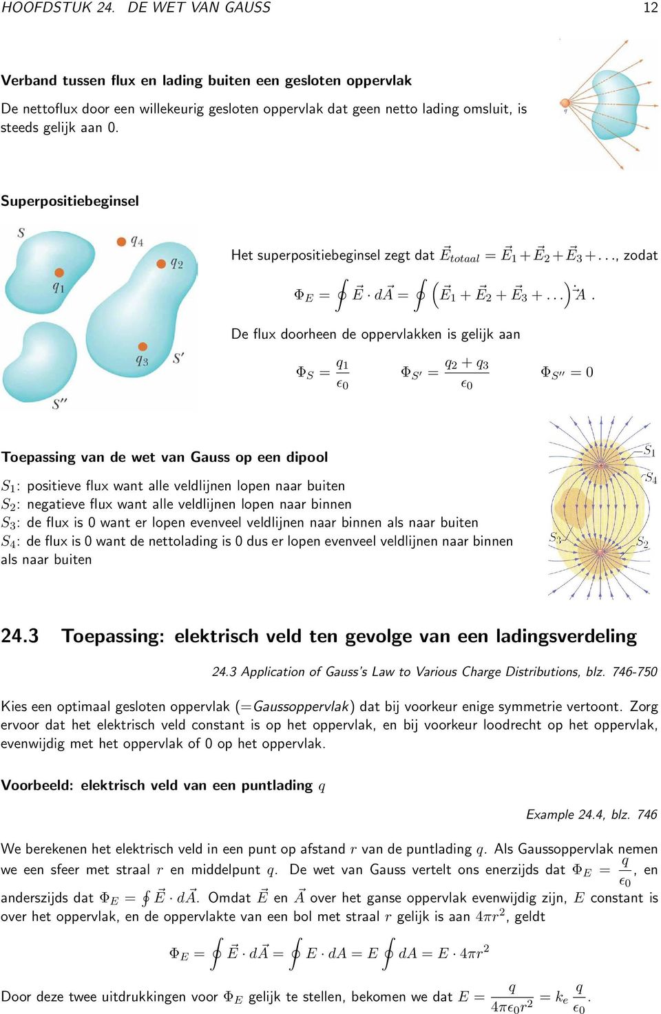 Superpositiebeginsel Het superpositiebeginsel zegt dat E totaal = E 1 + E 2 + E 3 +..., zodat ( Φ E = E da = E1 + E 2 + E 3 +...) A.