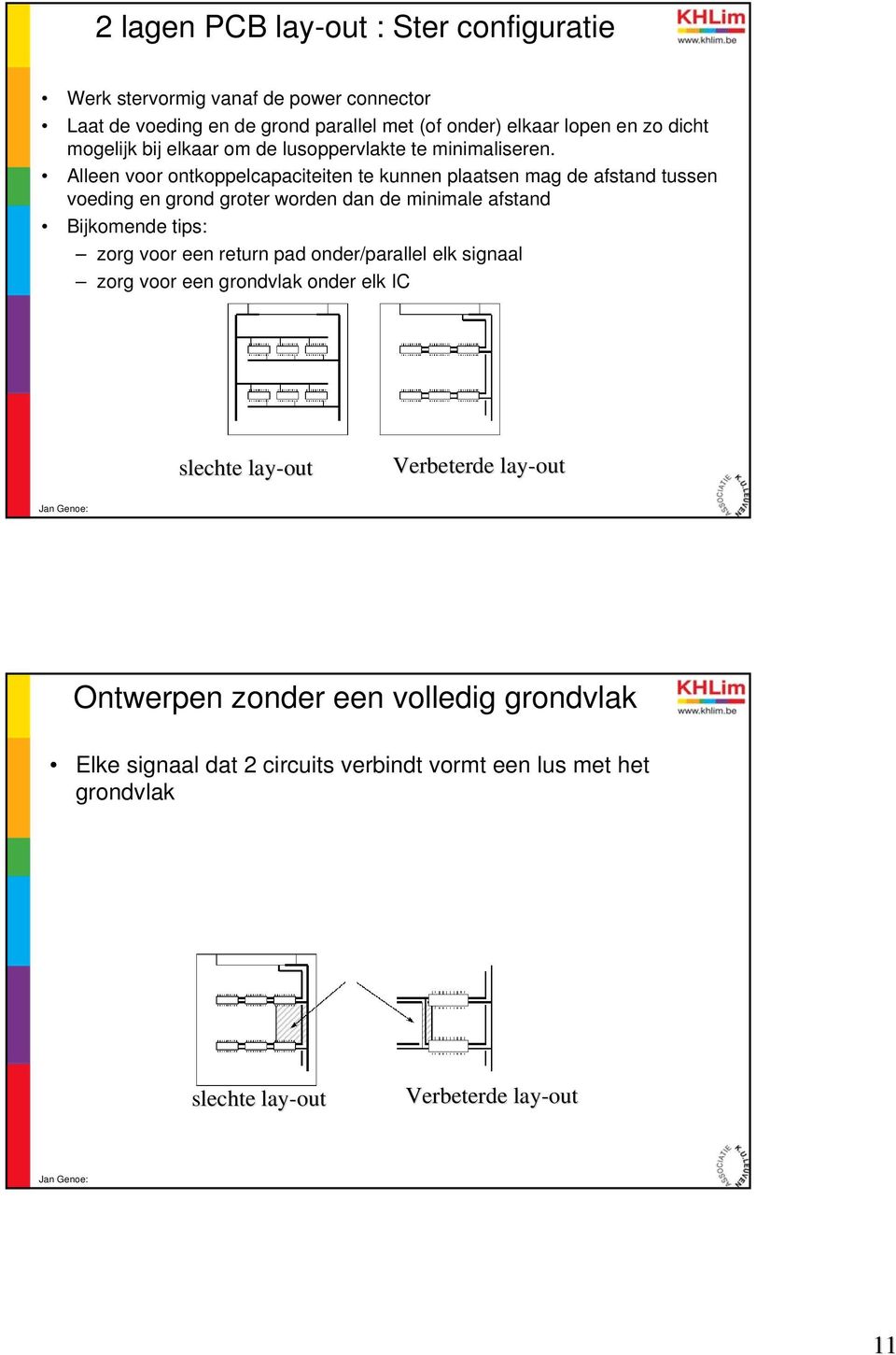 Alleen voor ontkoppelcapaciteiten te kunnen plaatsen mag de afstand tussen voeding en grond groter worden dan de minimale afstand Bijkomende tips: zorg voor