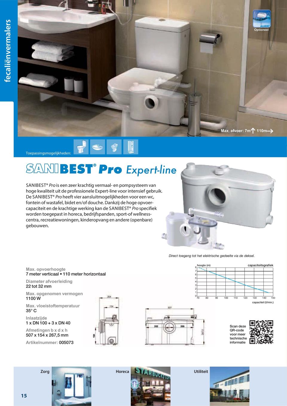 De SANIBEST Pro heeft vier aansluitmogelijkheden voor een wc, fontein of wastafel, bidet en/of douche.