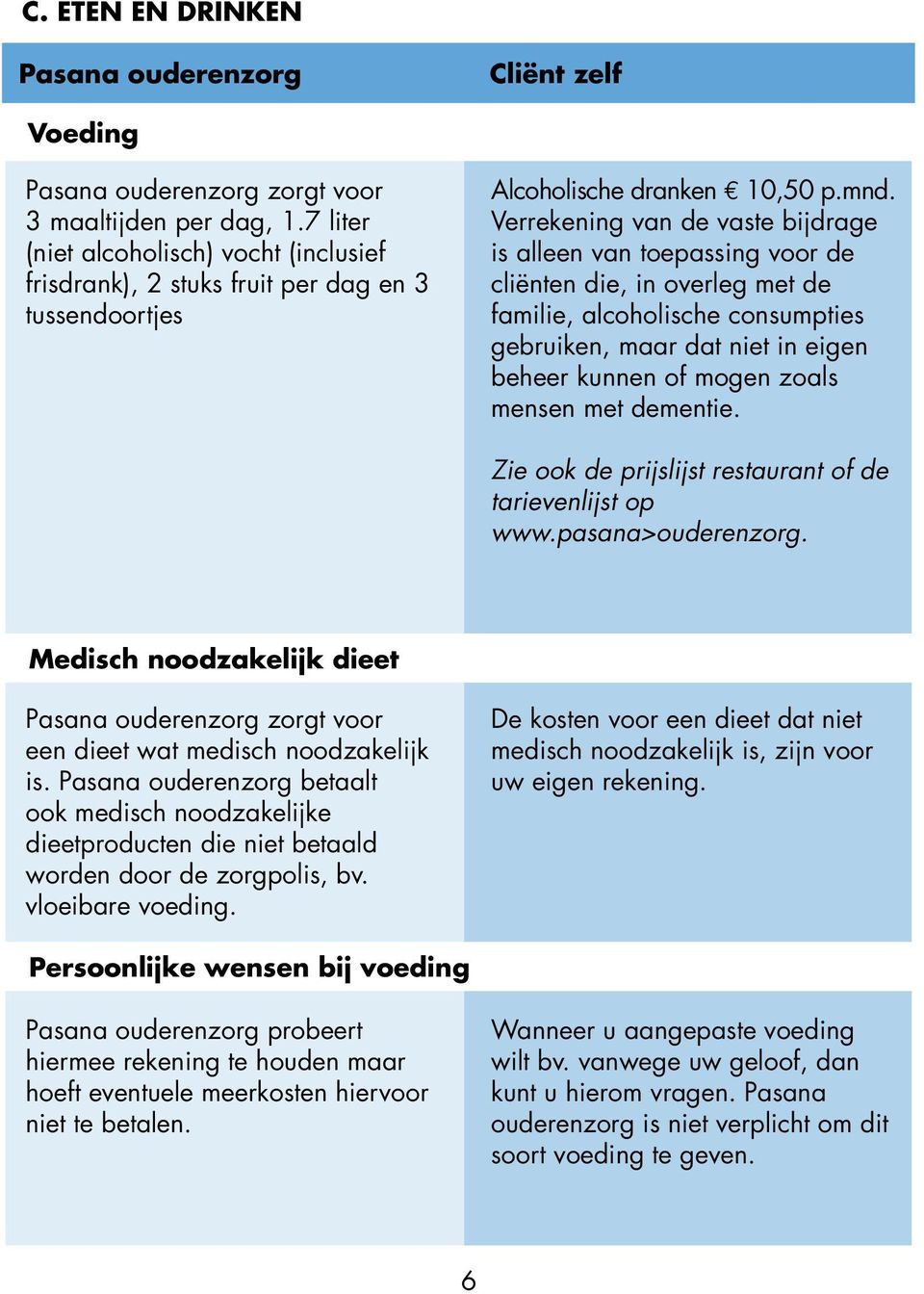 Verrekening van de vaste bijdrage is alleen van toepassing voor de cliënten die, in overleg met de familie, alcoholische consumpties gebruiken, maar dat niet in eigen beheer kunnen of mogen zoals