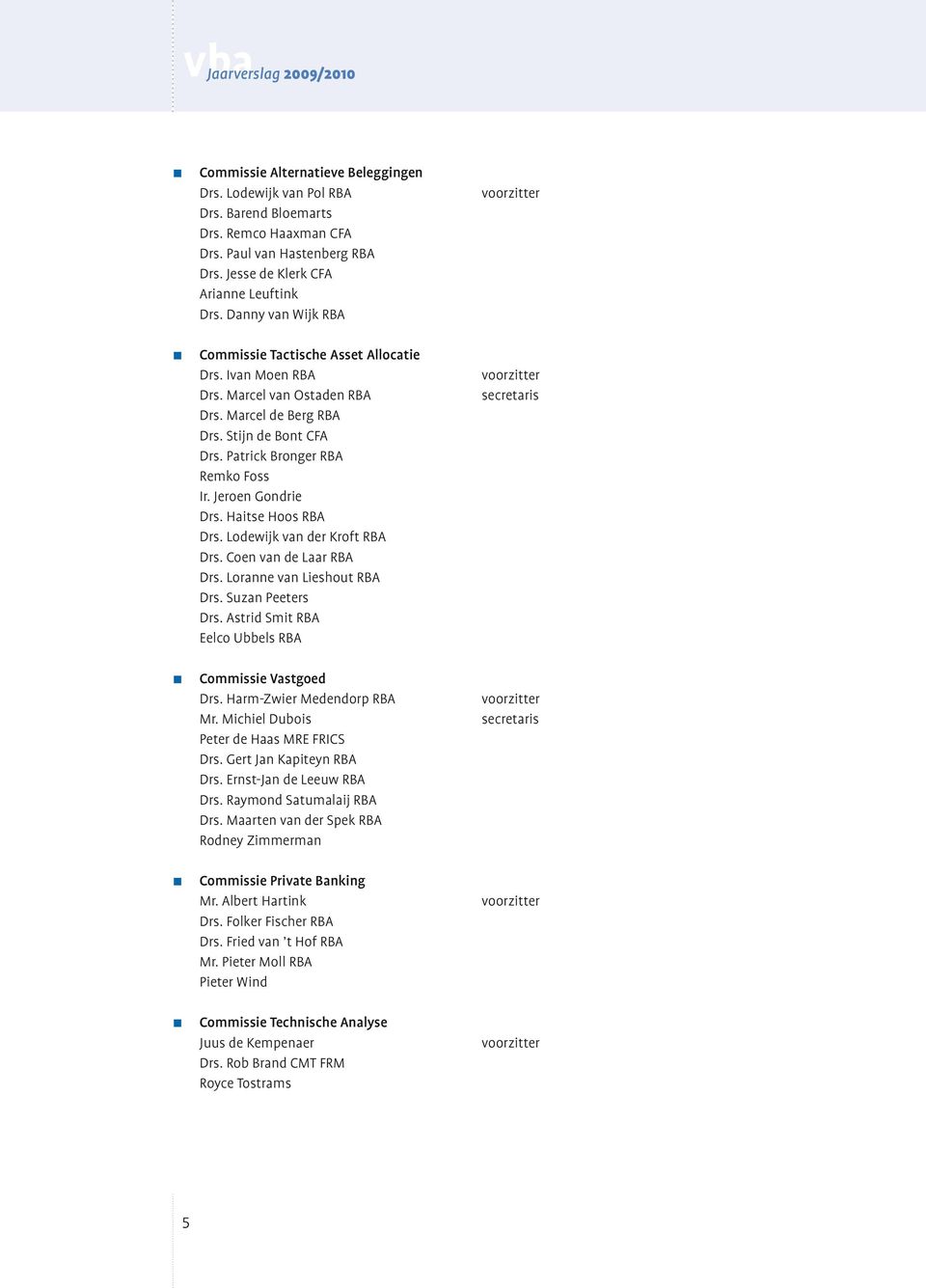 Jeroen Gondrie Drs. Haitse Hoos RBA Drs. Lodewijk van der Kroft RBA Drs. Coen van de Laar RBA Drs. Loranne van Lieshout RBA Drs. Suzan Peeters Drs.