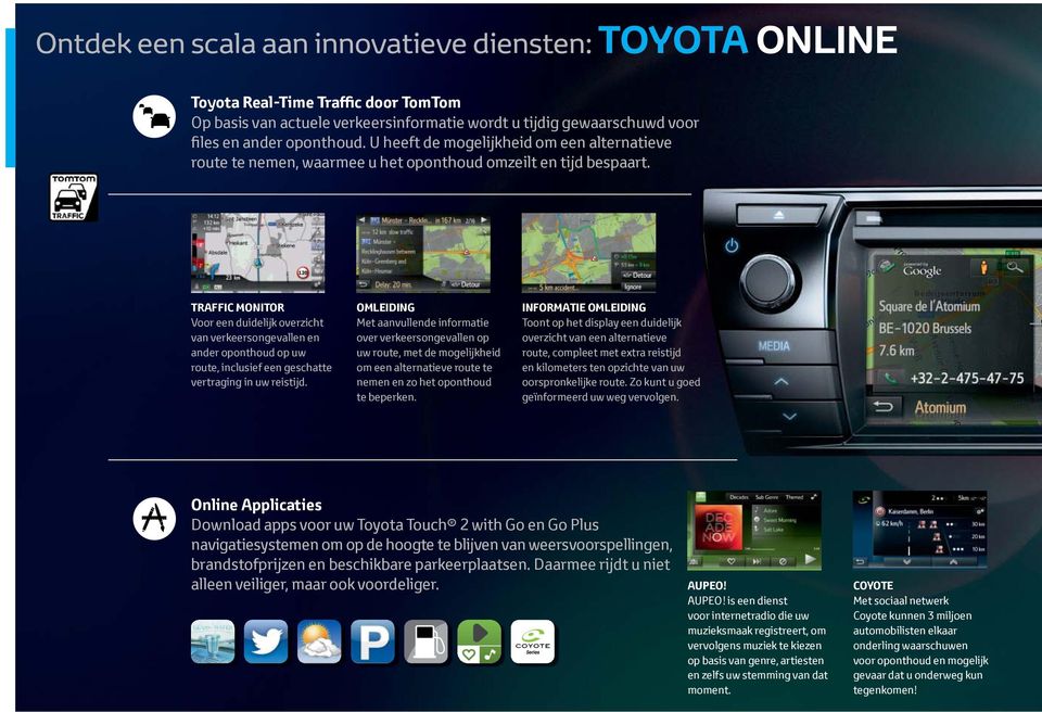 TRAFFIC MONITOR Voor een duidelijk overzicht van verkeersongevallen en ander oponthoud op uw route, inclusief een geschatte vertraging in uw reistijd.