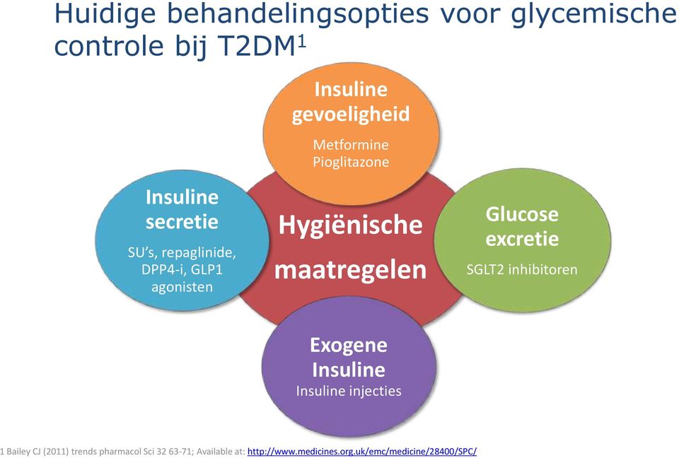 maatregelen Glucose excretie SGLT2 inhibitoren Exogene Insuline Insuline injecties 1 Bailey CJ