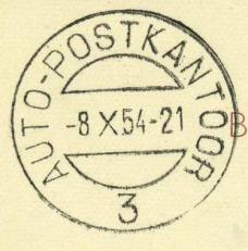 Gebruiksdatum maandag 23 augustus 1954. s-gravenhage 72 ste Damesbeurs 1954 Dienstorder No H.681 van 15 september 1954: Gelegenheidsstempel. 1. Ter gelegenheid van de Damesbeurs, welke van 22 September t/m 8 October a.