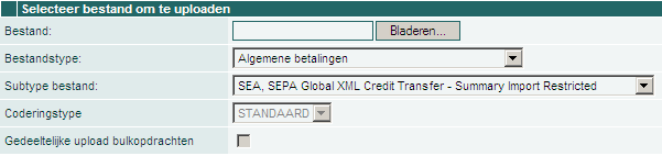 SEPA betaalbestand importeren samenvatting (details niet inzichtelijk) Bestandstype:
