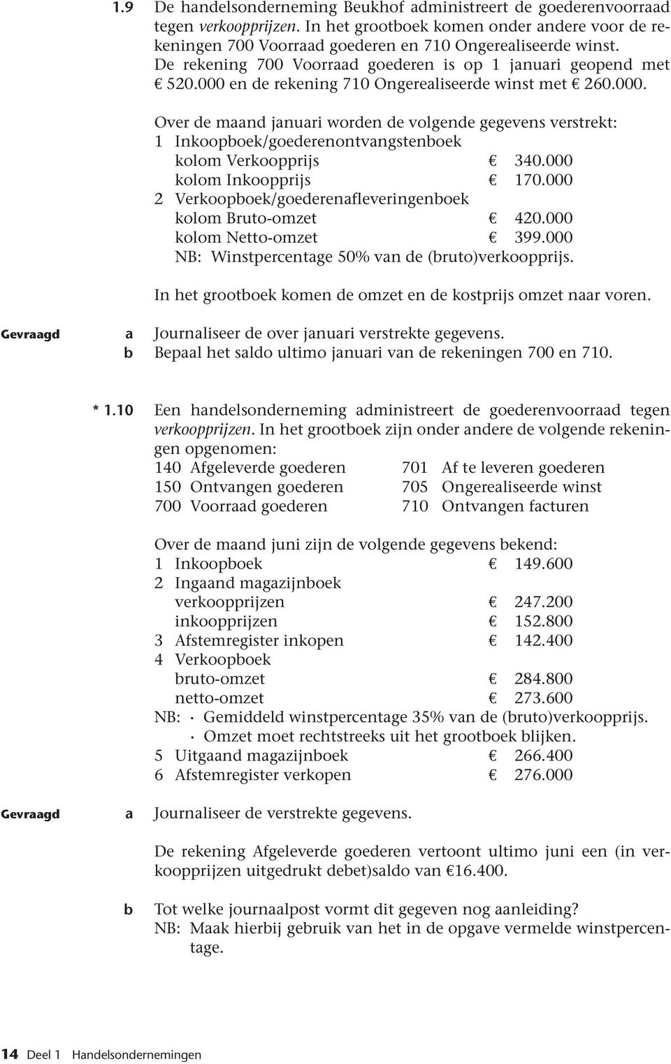 000 kolom Inkoopprijs 170.000 2 Verkoopboek/goederenafleveringenboek kolom Bruto-omzet 420.000 kolom Netto-omzet 399.000 NB: Winstpercentage 50% van de (bruto)verkoopprijs.