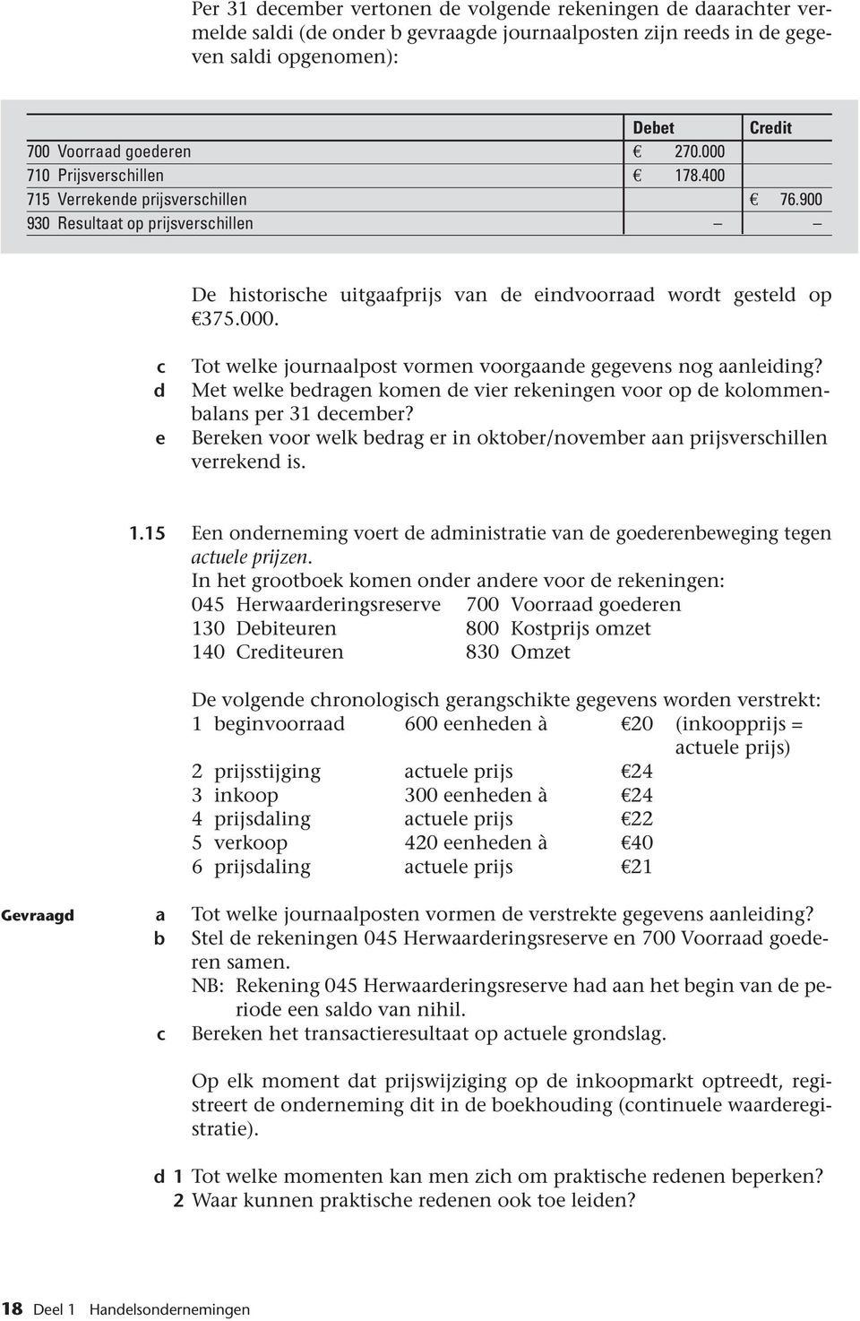 Met welke bedragen komen de vier rekeningen voor op de kolommenbalans per 31 december? Bereken voor welk bedrag er in oktober/november aan prijsverschillen verrekend is. 1.