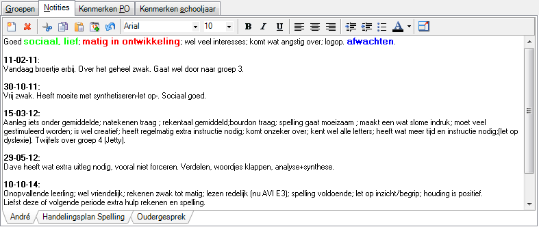 2.4.4 Notitie Notities kunnen zowel bij een leerling als bij een groep aangemaakt worden. Daarnaast zijn er speciale notities zoals de interventienotities bij de module Dyslexie.