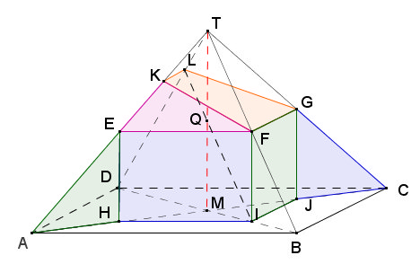 Opgave : KF ligt in het vlak ABT AB is de snijlijn van de vlakken ABCD en ABT punt P is het snijpunt van AB en KF c.