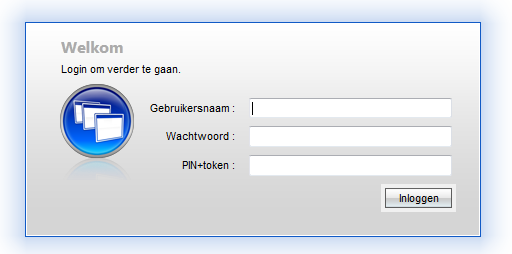 Stap 2 inloggen met PIN+Token U krijgt een inlogscherm te zien waar om uw gebruikersnaam, wachtwoord en PIN+token wordt gevraagd.