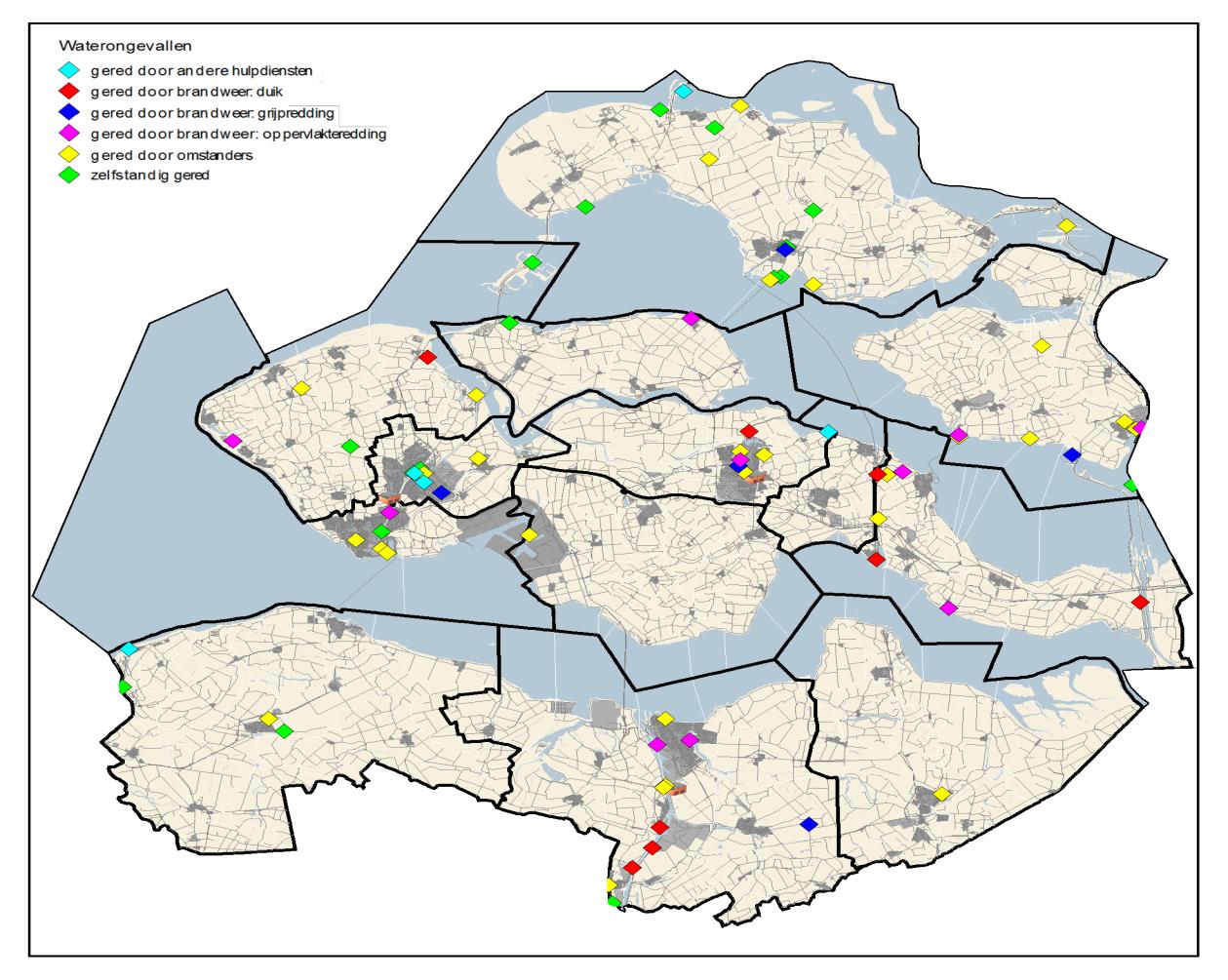 Afbeelding 7: incidentlocaties waterongevallen 6.2.2 Advies Voor het bestrijden van waterongevallen wordt voorgesteld in de komende periode in te zetten op twee pijlers: 1.