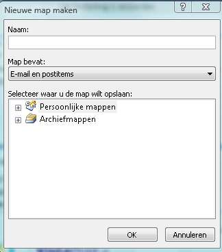voorbeeld van een mappenlijst. 1. Klik op het tabblad Map op het Lint 2. Klik op Nieuwe Map 3.