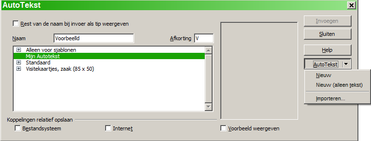 Afbeelding 6: Maken van een nieuw item AutoTekst Als u nu ooit dit veld wilt invoegen op de cursorpositie, typt u de sneltoets en druk dan op F3.