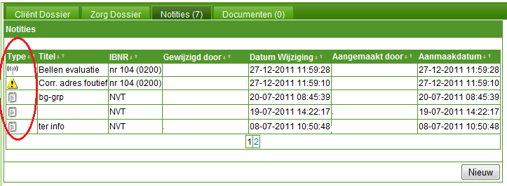 11.1 Notitie toevoegen Muisklik op de knop. Het volgende scherm is zichtbaar: Er zijn drie type notities die kunnen worden toegevoegd. Het type van de notitie is zichtbaar in het notitieoverzicht.