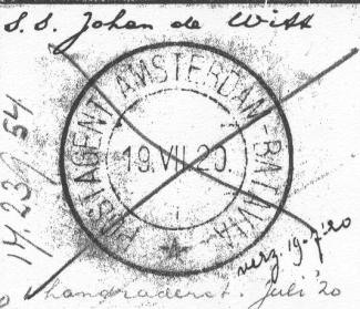 POSTAGENT AMSTERDAM-BATAVIA Het stempel was in gebruik op het stoomschip P.C. HOOFT van de Stoomvaart Maatschappij Nederland. KBPS 5016E Opgeleverd door De Munt op 17 mei 1926.