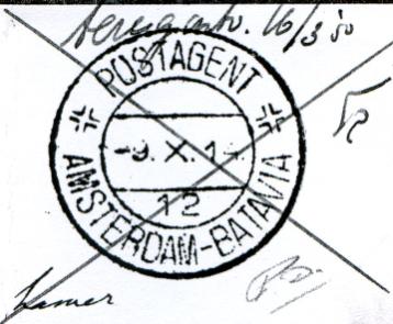 POSTAGENT AMSTERDAM-BATAVIA 9 KBPS 5025 Opgeleverd door De Munt op 9 oktober 1947. Het stempel werd verstrekt op 16 oktober 1947 en terugontvangen op 25 februari 1950.