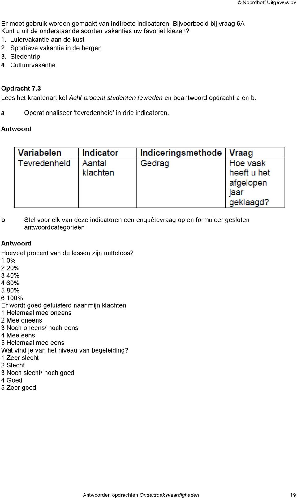 Stel voor elk vn deze indictoren een enquêtevrg op en formuleer gesloten ntwoordctegorieën Hoeveel procent vn de lessen zijn nutteloos?