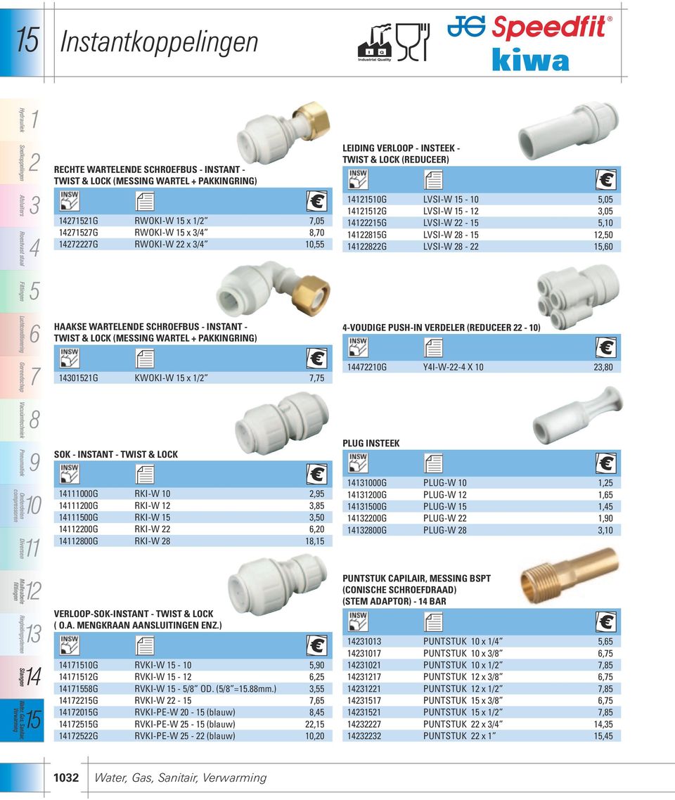 142727G RWOKI-W x 3/4 8,70 14272227G RWOKI-W 22 x 3/4 10,55 HAAKSE WARTELENDE SCHROEFBUS - INSTANT - TWIST & LOCK (messing wartel + pakkingring) 143021G KWOKI-W x 1/2 7,75 SOK - INSTANT - TWIST &