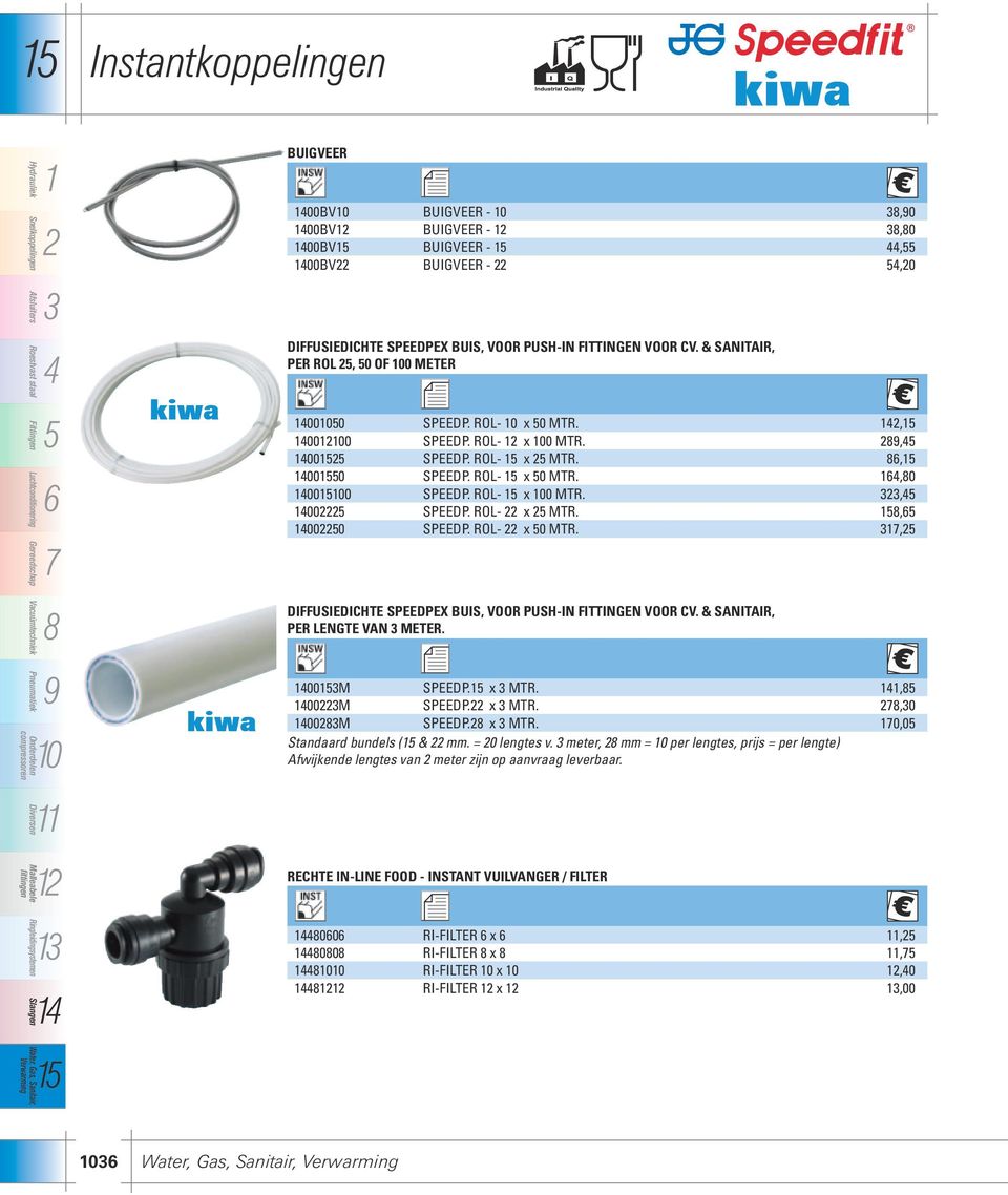 54,20 DIFFUSIEDICHTE SPEEDPEX BUIS, VOOR PUSH-IN FITTINGEN VOOR CV. & SANITAIR, PER ROL 25, 50 OF 100 METER 14001050 SPEEDP. ROL- 10 x 50 MTR. 142, 140012100 SPEEDP. ROL- 12 x 100 MTR.