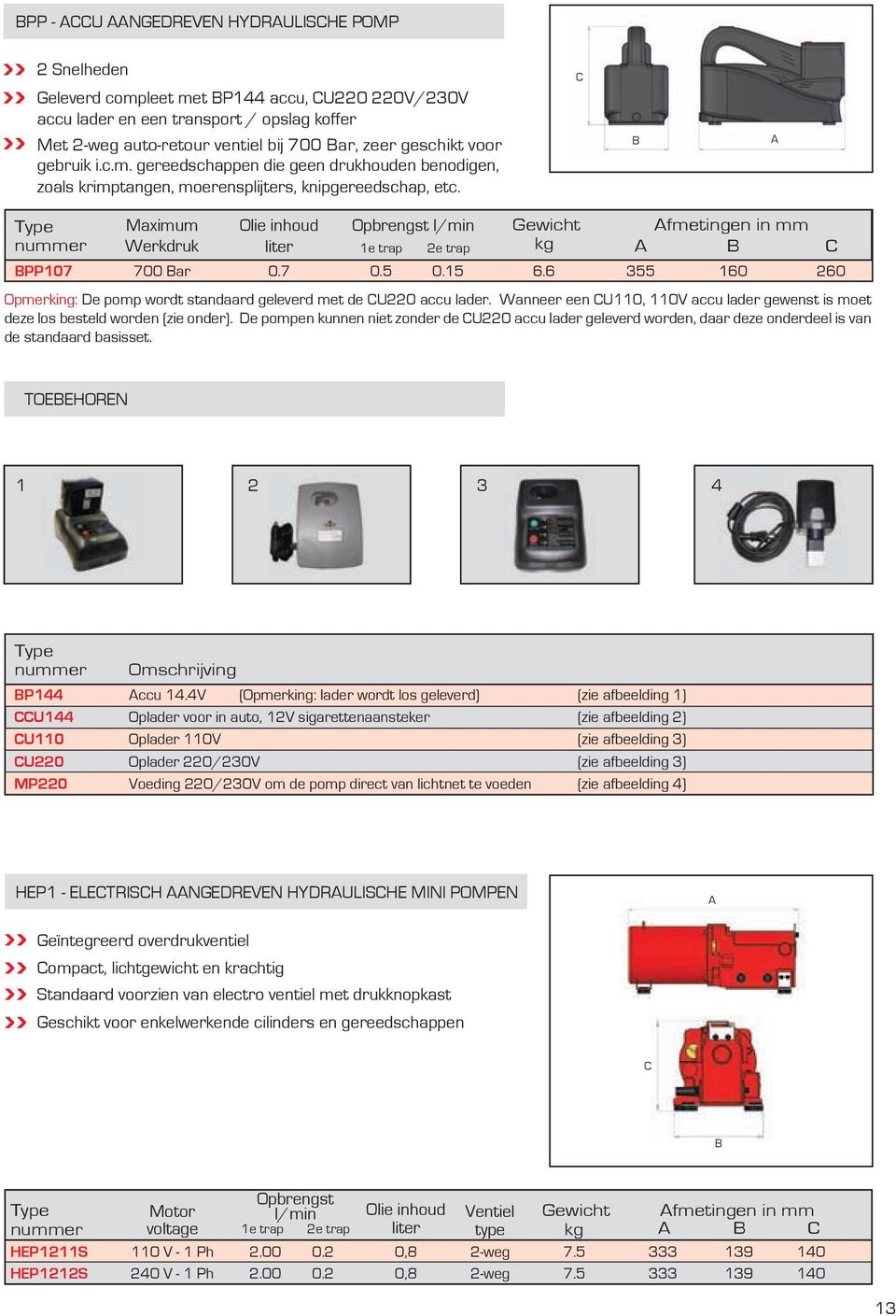 Wanneer een U0, 0V accu lader gewenst is moet deze los besteld worden (zie onder). e pompen kunnen niet zonder de U2 accu lader geleverd worden, daar deze onderdeel is van de standaard basisset.