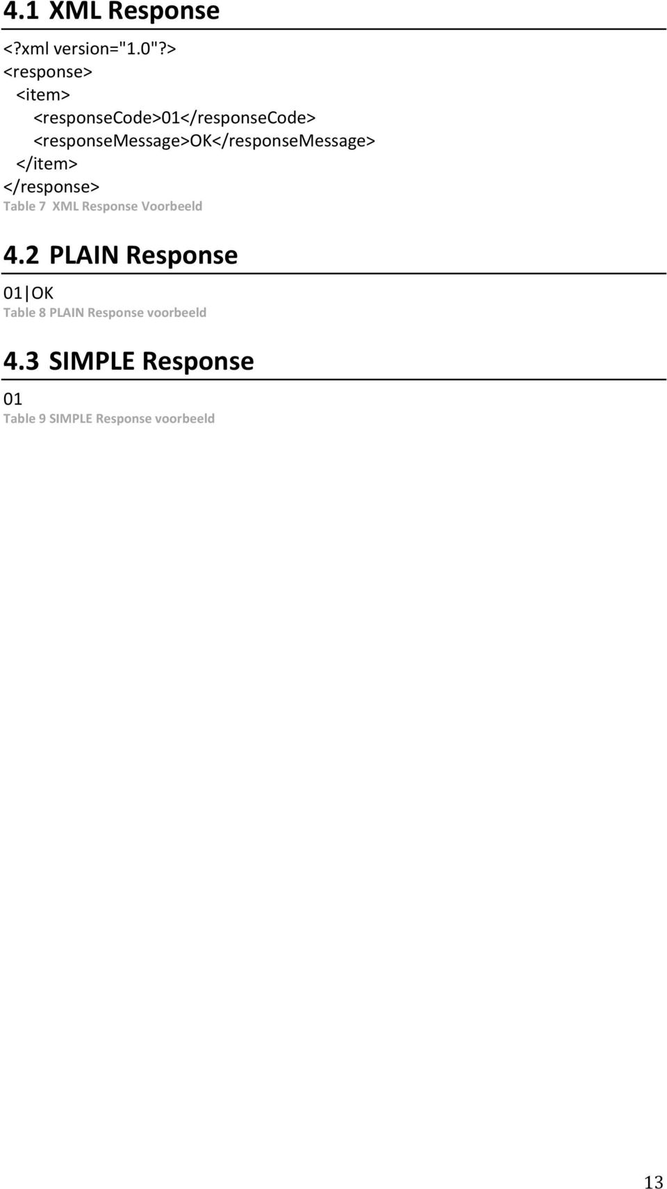 <responsemessage>ok</responsemessage> </item> </response> Table 7 XML
