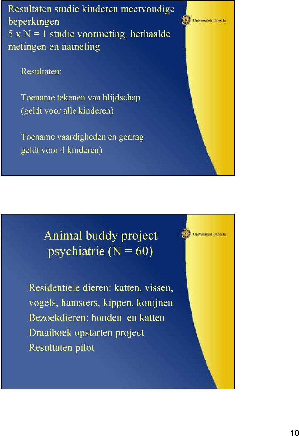 gedrag geldt voor 4 kinderen) Animal buddy project psychiatrie (N = 60) Residentiele dieren: katten,