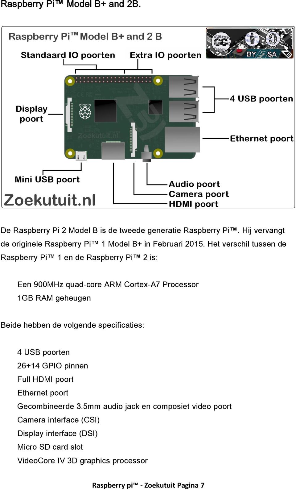 Het verschil tussen de Raspberry Pi 1 en de Raspberry Pi 2 is: Een 900MHz quad-core ARM Cortex-A7 Processor 1GB RAM geheugen Beide hebben de