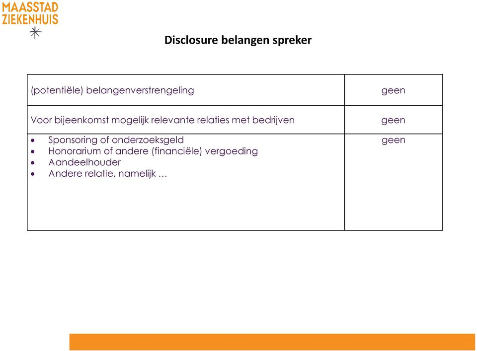 relevante relaties met bedrijven geen Sponsoring of