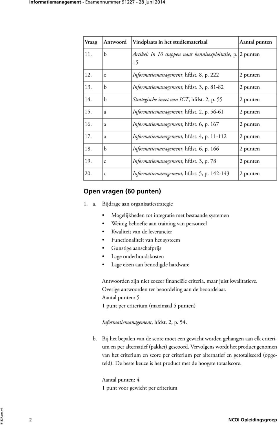 a Informatiemanagement, hfdst. 6, p. 167 2 punten 17. a Informatiemanagement, hfdst. 4, p. 11-112 2 punten 18. b Informatiemanagement, hfdst. 6, p. 166 2 punten 19. c Informatiemanagement, hfdst.