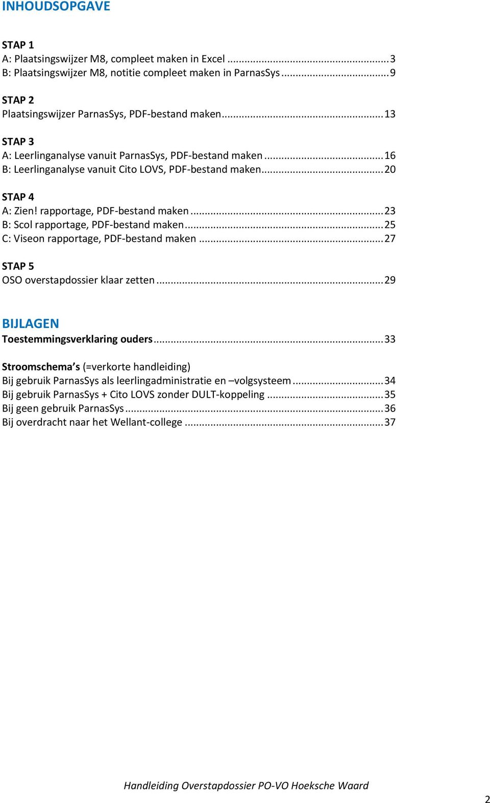 .. 23 B: Scol rapportage, PDF-bestand maken... 25 C: Viseon rapportage, PDF-bestand maken... 27 STAP 5 OSO overstapdossier klaar zetten... 29 BIJLAGEN Toestemmingsverklaring ouders.