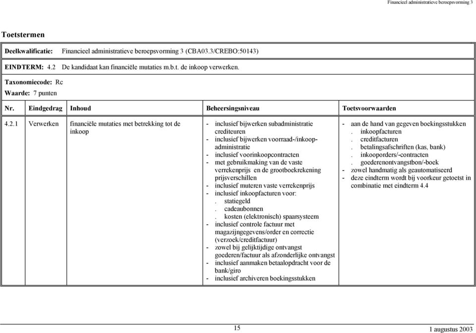 1 Verwerken financiële mutaties met betrekking tot de inkoop - inclusief bijwerken subadministratie crediteuren - inclusief bijwerken voorraad-/inkoopadministratie - inclusief voorinkoopcontracten -