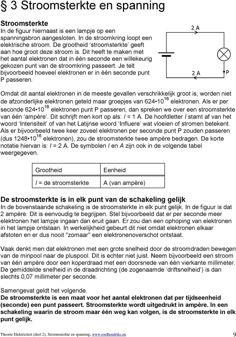 Je telt bijvoorbeeld hoeveel elektronen er in één seconde punt P passeren.