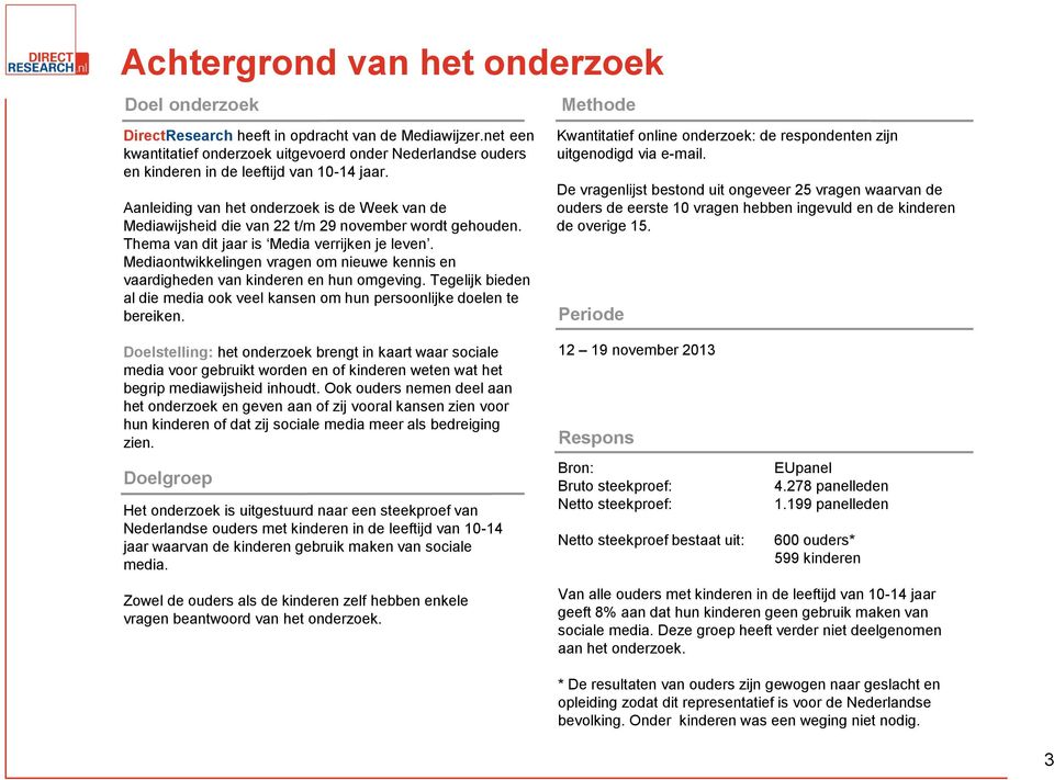 Aanleiding van het onderzoek is de Week van de Mediawijsheid die van 22 t/m 29 november wordt gehouden. Thema van dit jaar is Media verrijken je leven.