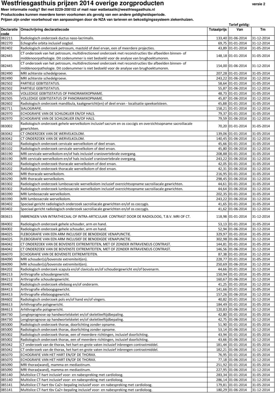 43,89 01-01-2014 31-05-2014 082445 CT onderzoek van het petrosum, multidirectioneel onderzoek met reconstructies tbv afbeelden binnen- of middenoorpathologie.