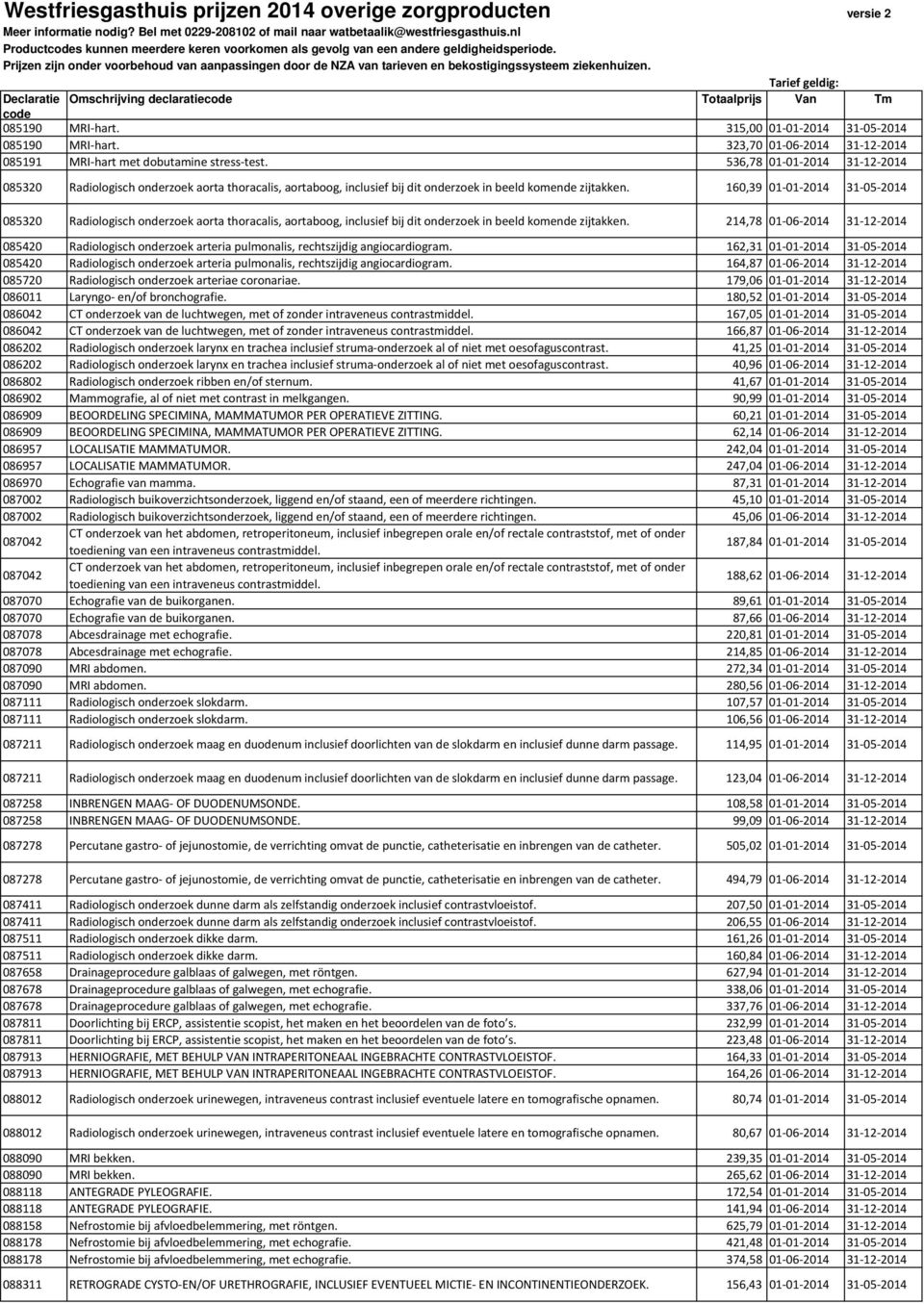 536,78 01-01-2014 31-12-2014 085320 Radiologisch onderzoek aorta thoracalis, aortaboog, inclusief bij dit onderzoek in beeld komende zijtakken.