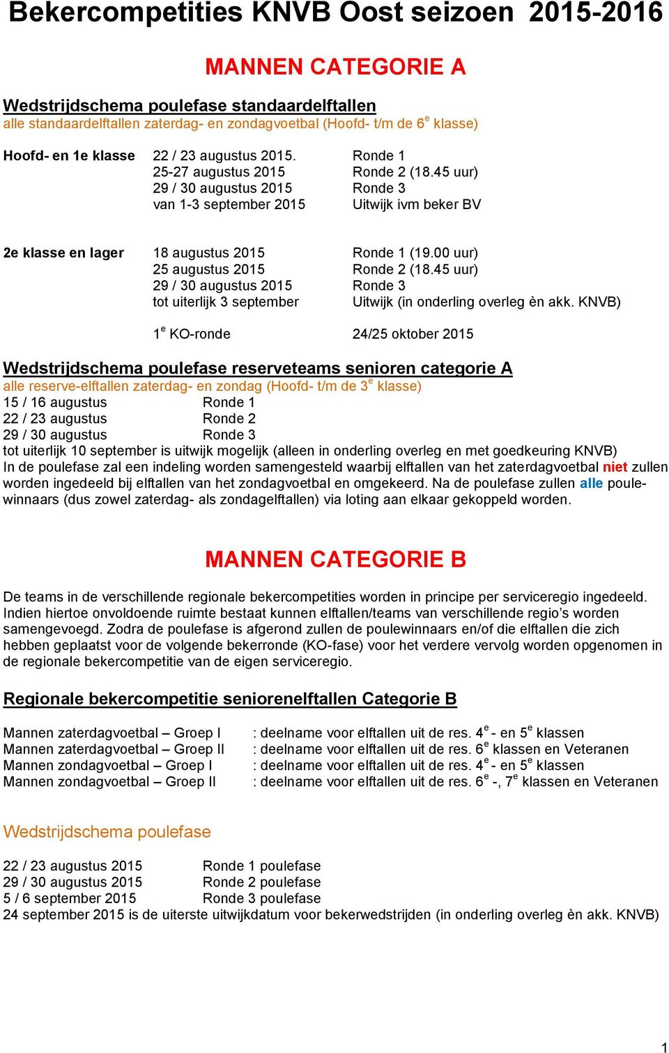 00 uur) 25 augustus 2015 Ronde 2 (18.45 uur) 29 / 30 augustus 2015 Ronde 3 tot uiterlijk 3 september Uitwijk (in onderling overleg èn akk.