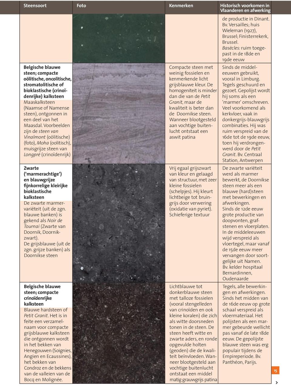 vooral in Limburg. stromatolitische of grijsblauwe kleur. De Tegels geschuurd en bioklastische (crinoï- homogeniteit is minder gezoet.