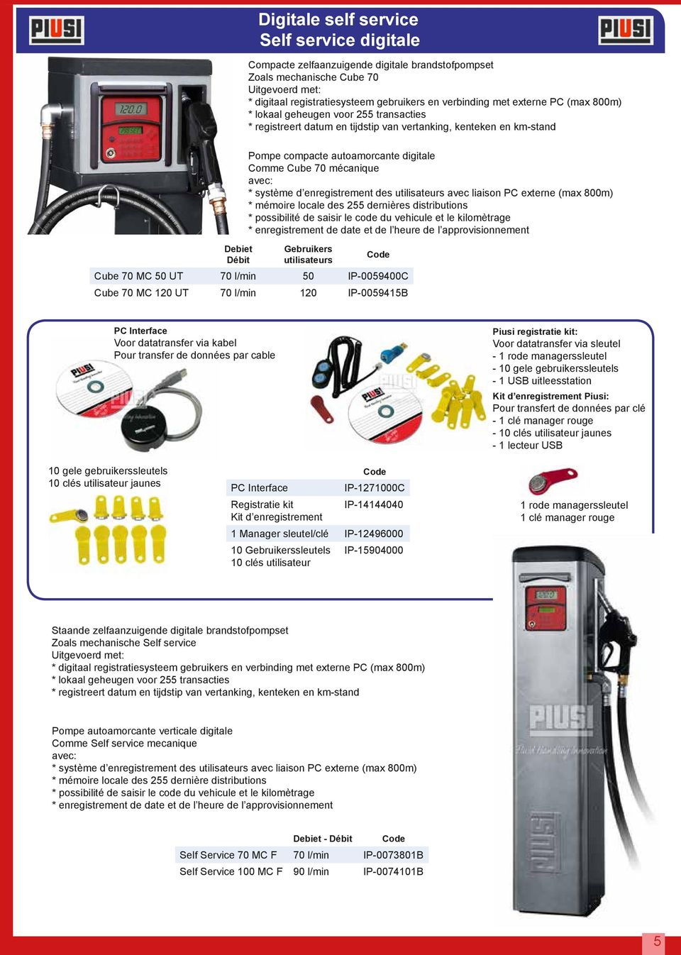 mécanique avec: * système d enregistrement des utilisateurs avec liaison PC externe (max 800m) * mémoire locale des 255 dernières distributions * possibilité de saisir le code du vehicule et le